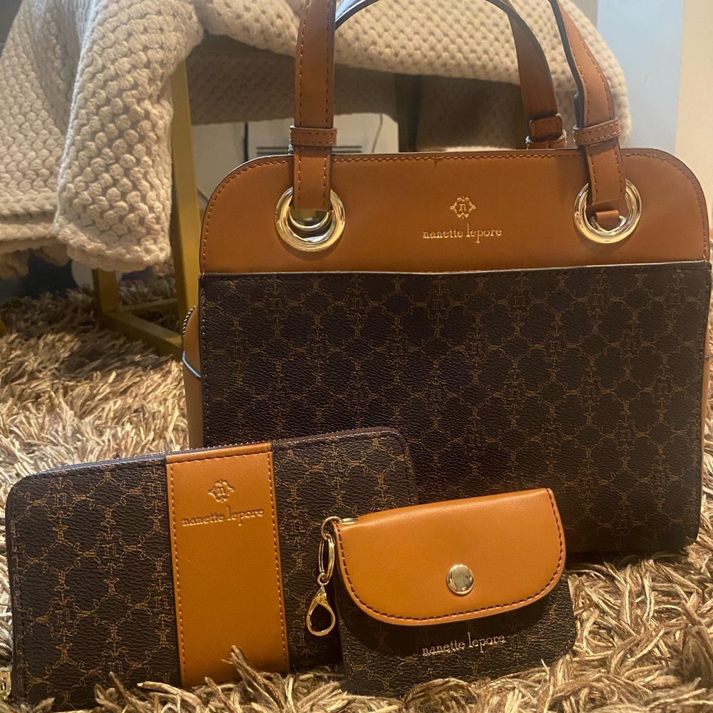 Nanette Lepore Brown and Tan Satchel Bag